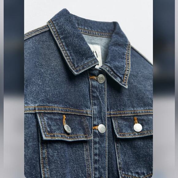 Zara Dark Blue DENIM MIDI DRESS Size Extra Small XS - Picture 4 of 7